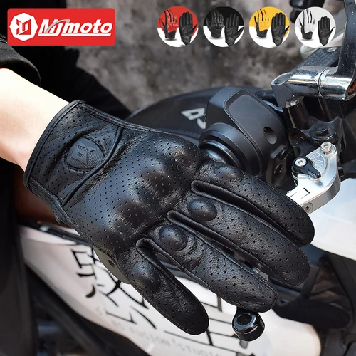 Imagen 2 del producto Guantes de motocicleta de cuero de verano, guantes de Motocross para hombres y mujeres, guantes de ciclismo Retro para motociclista, guantes de ciclismo de montaña protegidos de piel de cabra