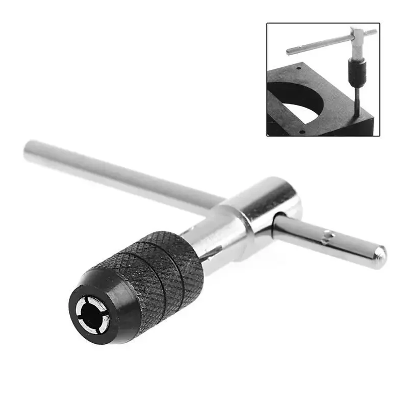 1pc T-Handle Reversible Single Tap Wrench Tapping Threading Tool Adjustable Ratcheting Reamer Screwdriver Tap M3-M6 Holder