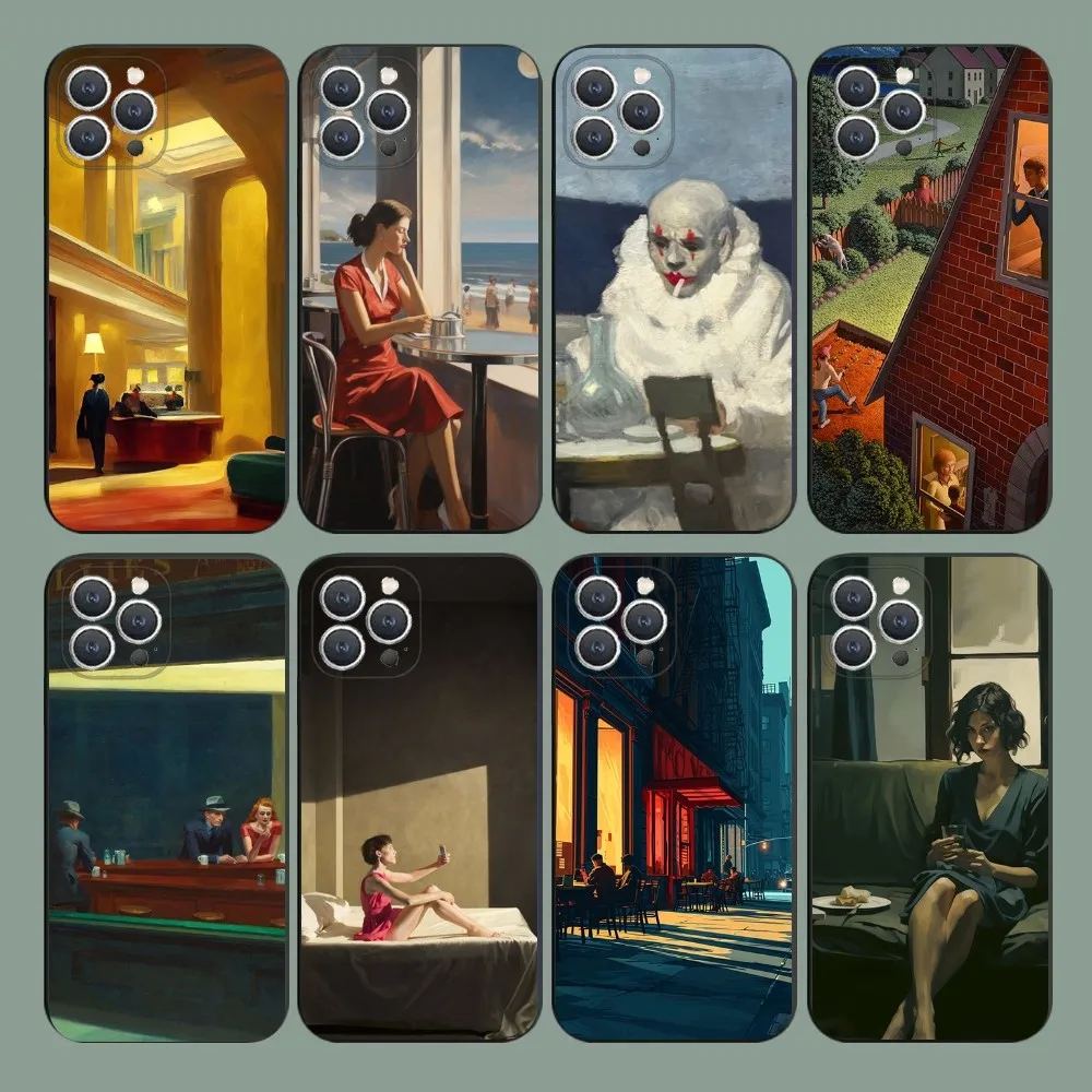 Edward Hopper Art Phone Case For iPhone 15,14,13,12,11,Plus,Pro Max,XS,X,XR,SE,Mini,8,7 Soft Silicone Black Cover