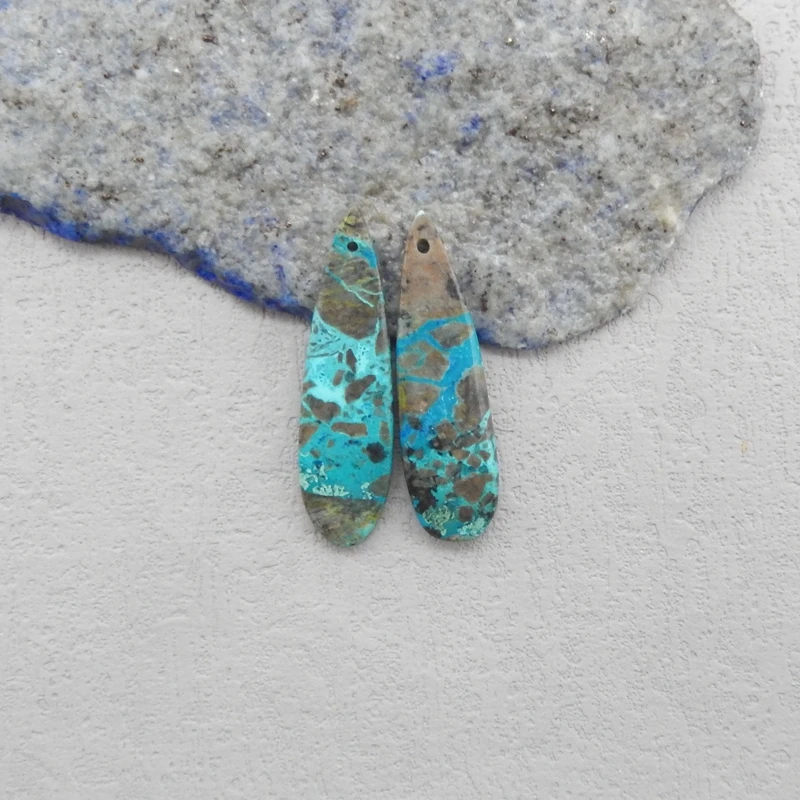 

Natural Chrysocolla Waterdrop Front Drilled Earring Beads DIY Jewelry Making Accessory Bohemian Style 37x11x4mm 4.6g