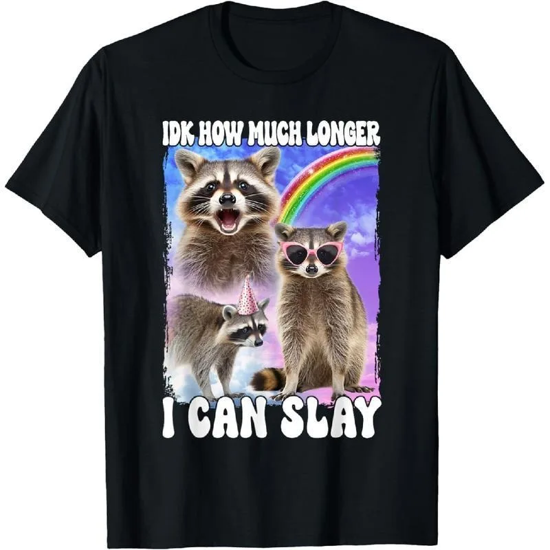 

Funny Raccoon Meme T Shirt for Men IDK How Much Longer I Can Slay Animal Graphic Tee 2025 Streetwear Top