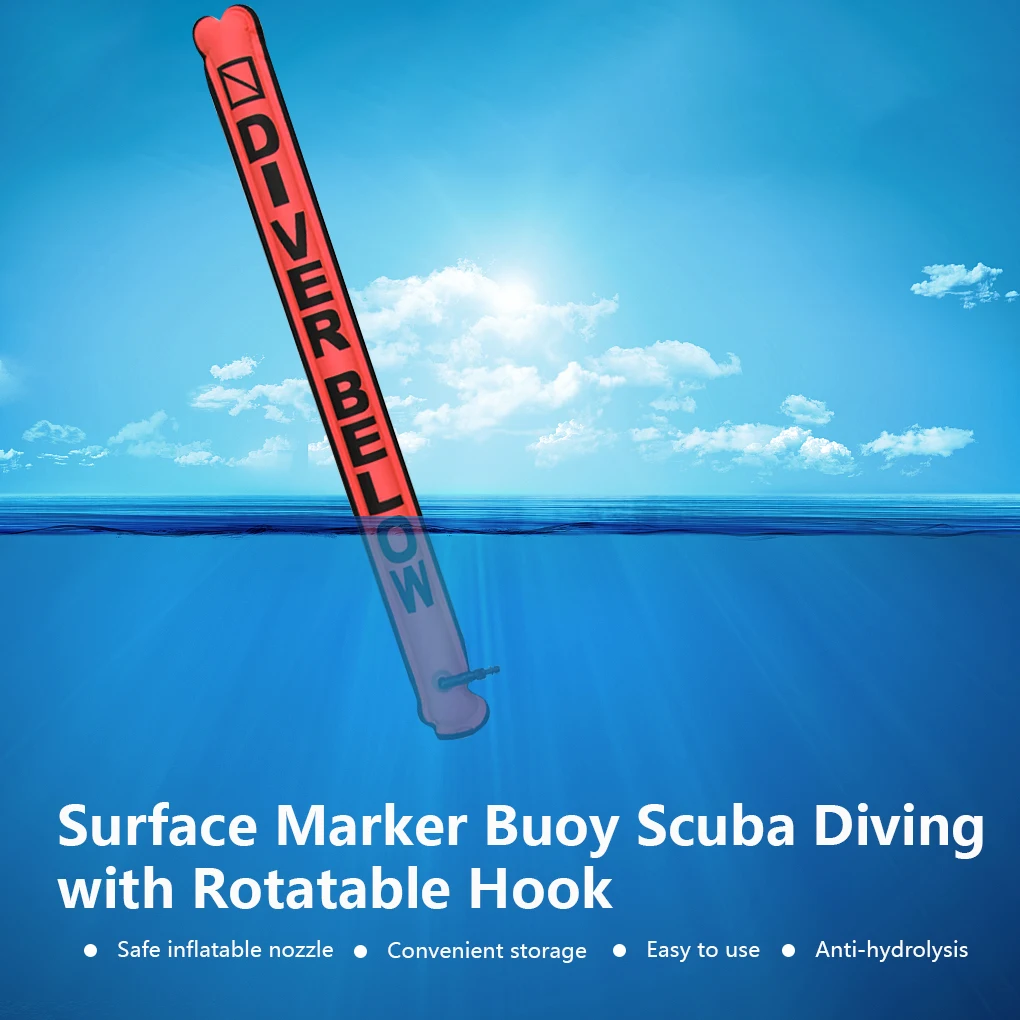 Surface Marker Buoy Scuba Diving with Rotatable Hook SMB Visibility Safety Diver Below Float Accessory Fluorescent