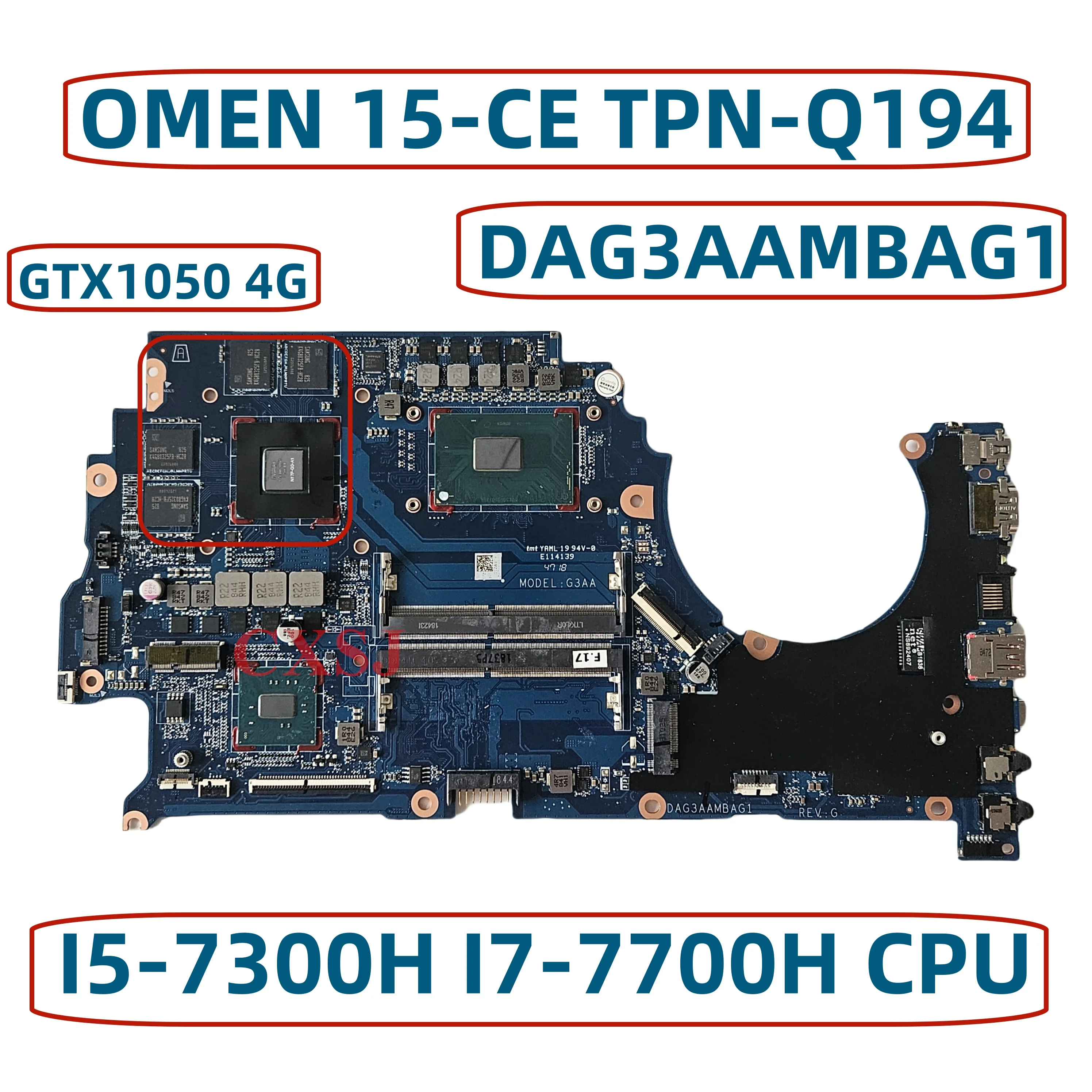 For HP OMEN 15-CE TPN-Q194 Laptop Motherboard With I5-7300H I7-7700H CPU GTX1050 4GB GPU 929480-601 929480-001 DAG3AAMBAG1