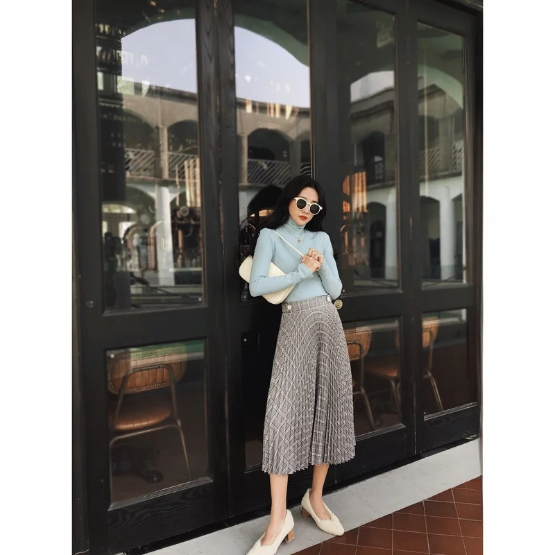 

Elwing Original Winter Color Woven Skirt with Adjustable Waist Gathered A-Line f-length Bicolor Gored Skirt for Women