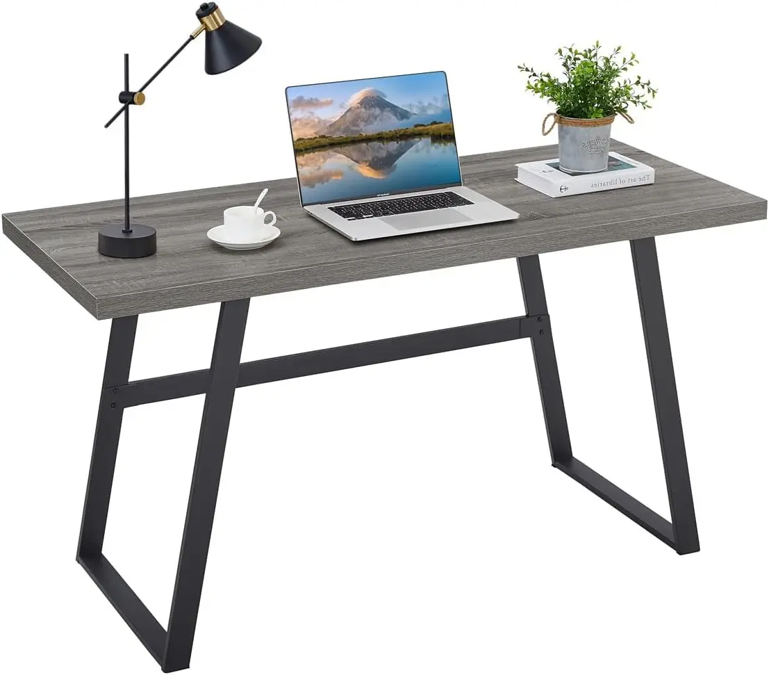 Writing Desk, Wooden Desk for Home Office, 55 Inch Modern Computer Desk, Wood and Metal Office Desk, Farmhouse Work Table