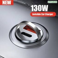 130W USB C Mini Car Charger PD 4.0 2 Port Super Fast Charing Invisible Adapter for iPhone iPad Samsung Huawei Android Phones