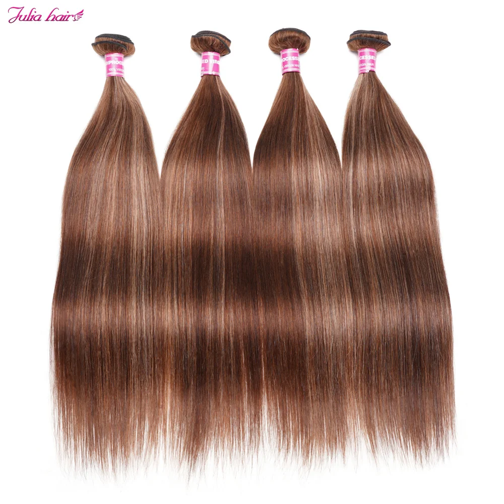 Julia Honey Blonde Straight Human Hair 3 / 4  Bundles Highlight Ombre Colored Silky Straight Remy Human Hair Weave