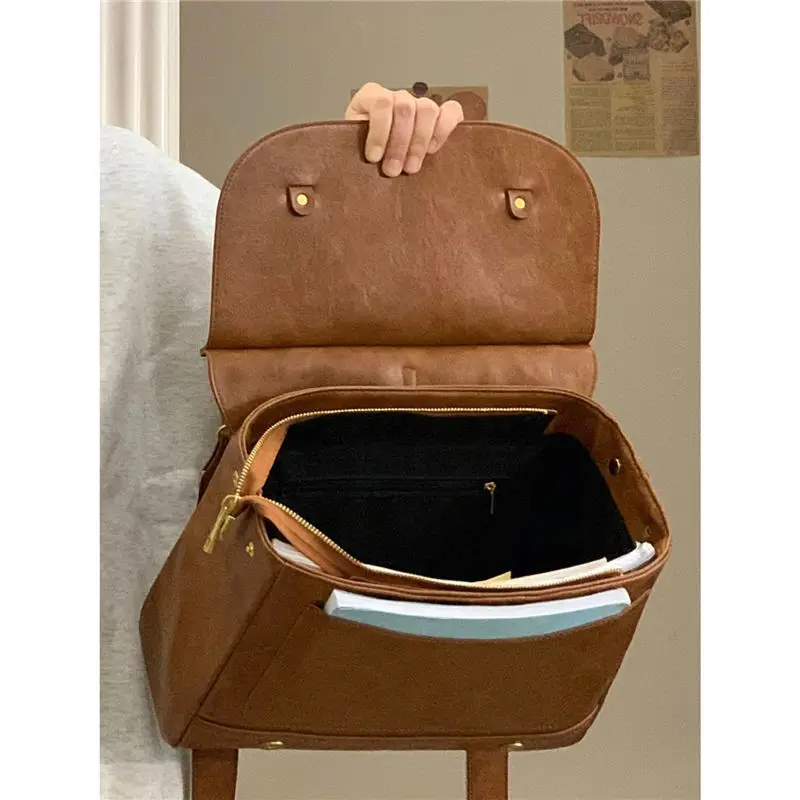 

Richme Vintage British Style Women's Bag 2022 Trend Students Brown Satchels Fashion Multifunction Individuality Backpacks Female