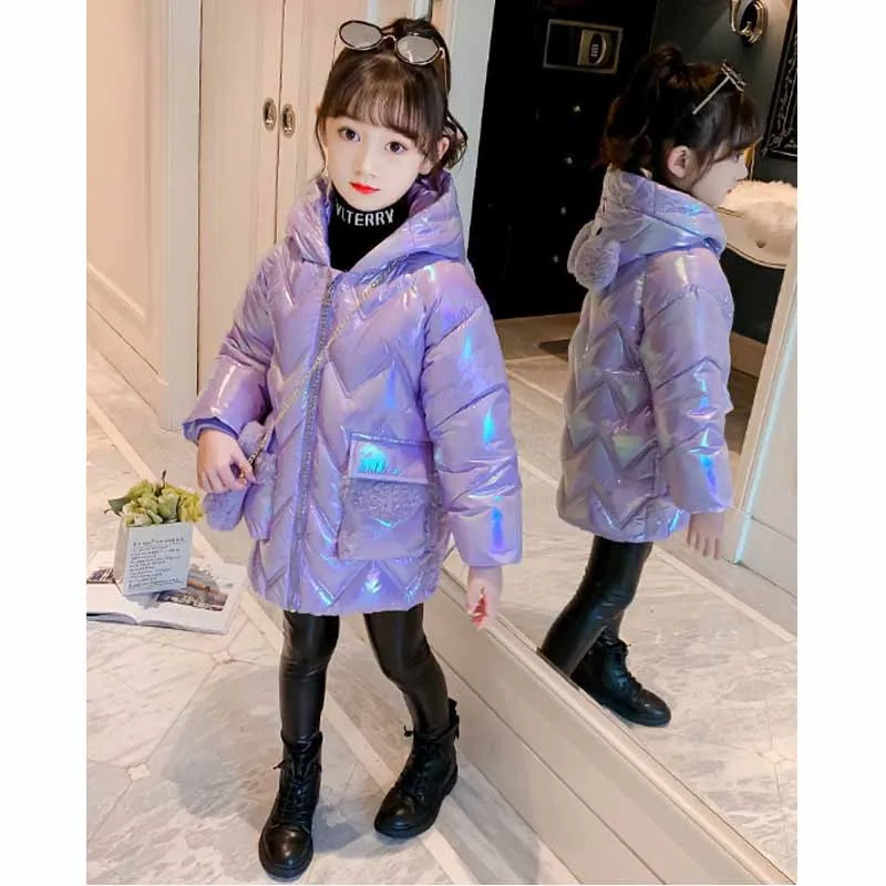 Children\'s Down Cotton Coat Winter Girls Thickened Warm Waterproof Outerwear Autumn New Kids Bright Cartoon Casual Hooded Jacket