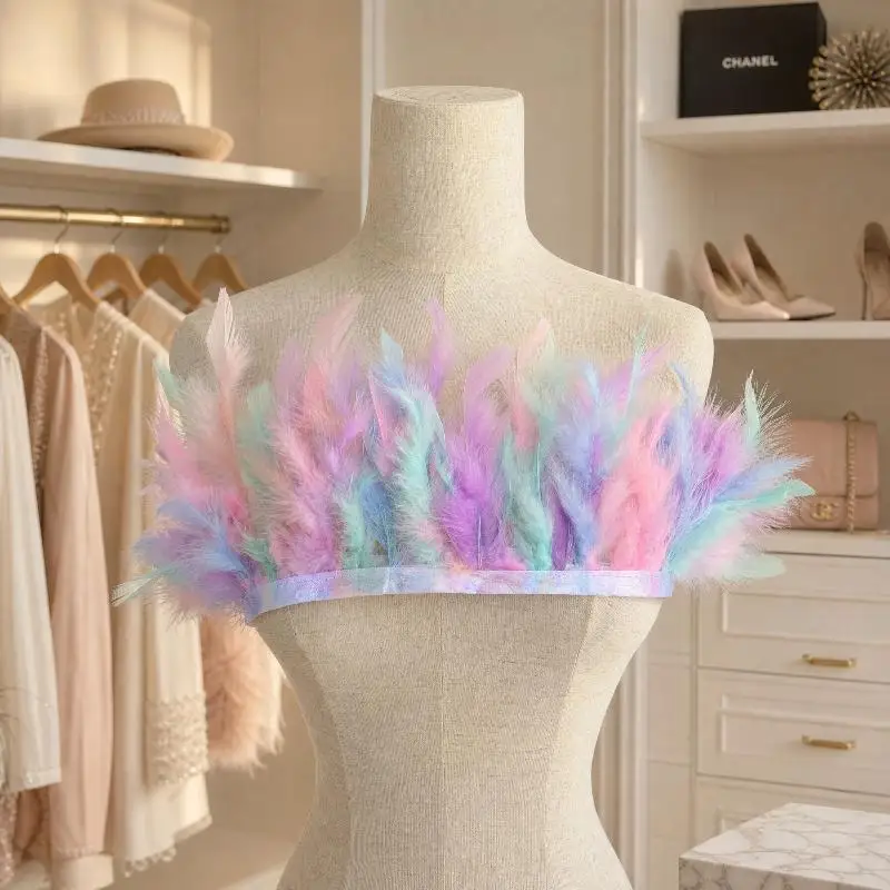 【IIOO】1 Meter Natural Feather Trims Fringe 10-15cm Plumes Ribbon For Wedding Party Sewing Clothing Decor Accessories Crafts