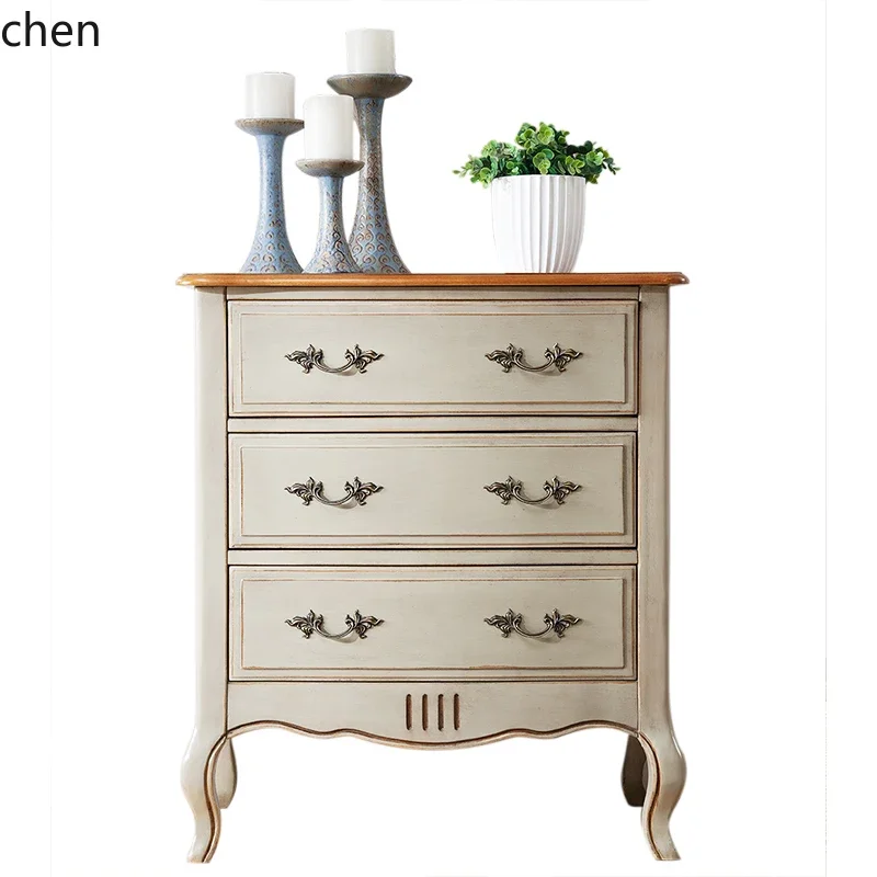 retro wind cabinet three-bucket cabinet solid wood drawer storage cabinet