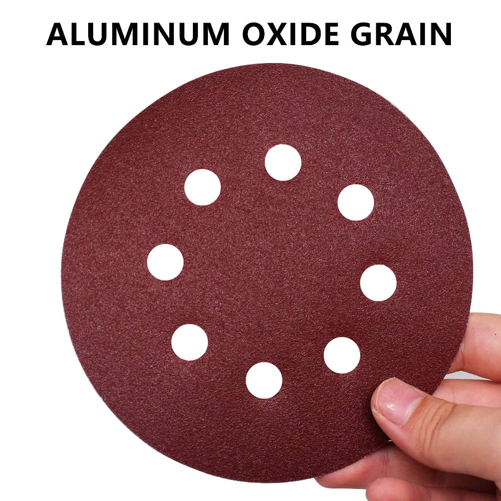 20 قطعة أقراص صنفرة 5 بوصة 8 فتحات 150 فريك بدون غبار بخطاف وحلقة أقراص ورق الصنفرة من أكسيد الألومنيوم المستديرة