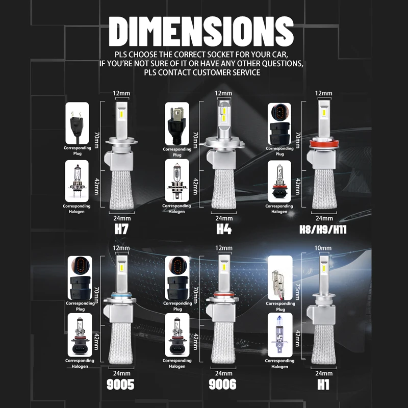 H7 H4 H11 LED المصابيح الأمامية CSP رقاقة H1 HB3 9005 HB4 9006 H8 H9 ضوء السيارة 6000K 12V بدون مروحة شرائط النحاس مرحبا/لو شعاع 12V 24V #6