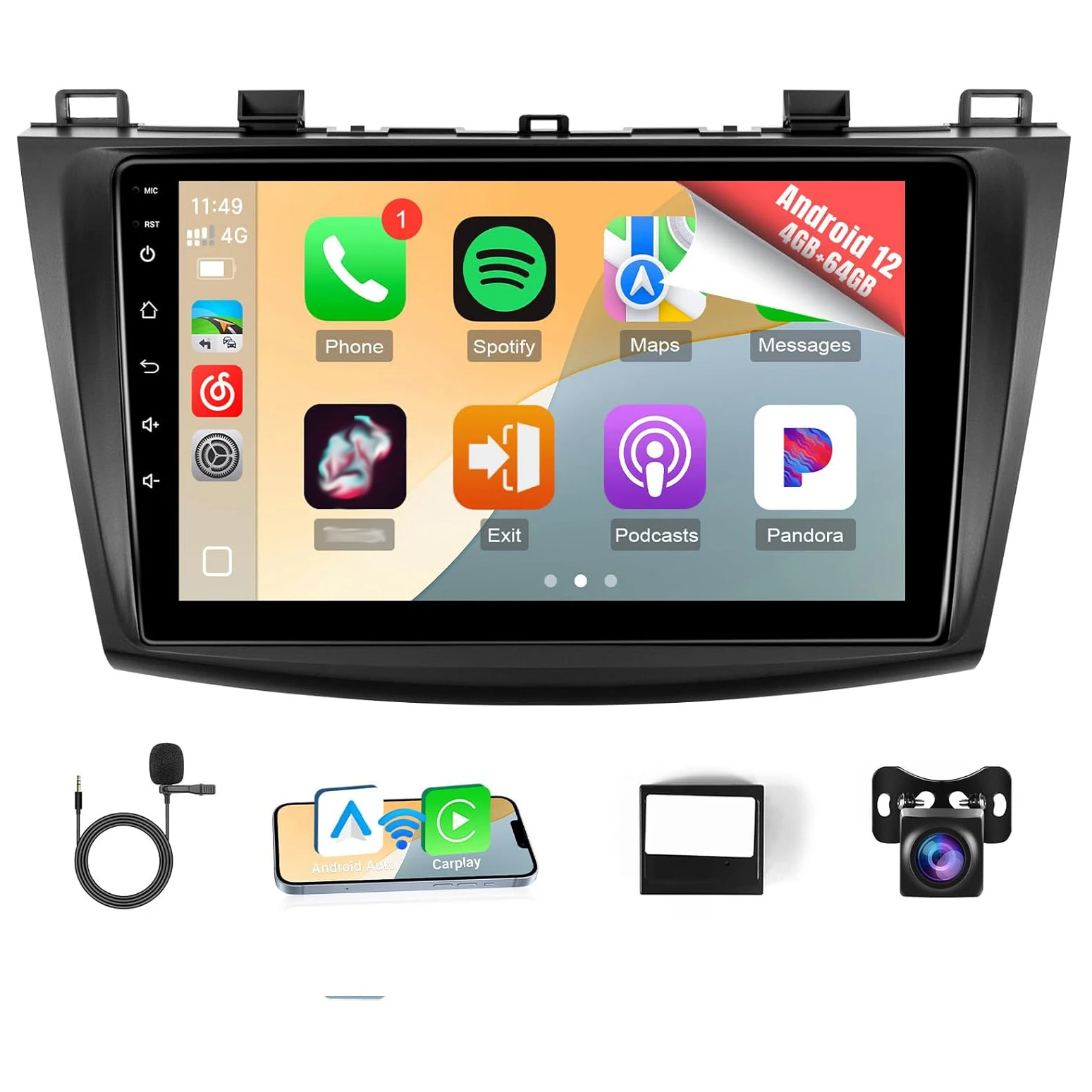 

Car Stereo for Mazda 3 2009 2010 2011 2012 2013 Radio with Wireless Carplay Android Auto,9 Inch Touch Screen, Bluetooth,GPS,WiF