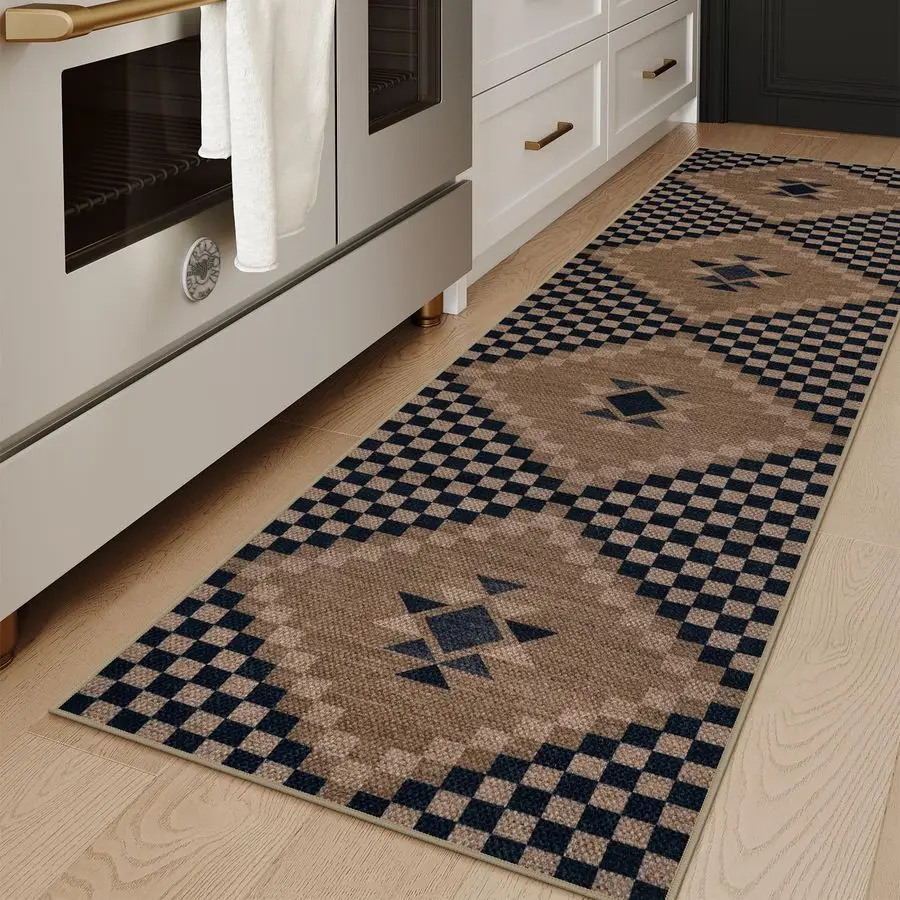 

Easy Jute Rug Runner for Hallway Non Slip, Washable Rug 2x8 for Kitchen, Black Checkered Long Hallway Rugs, Farmhouse Carpet Run