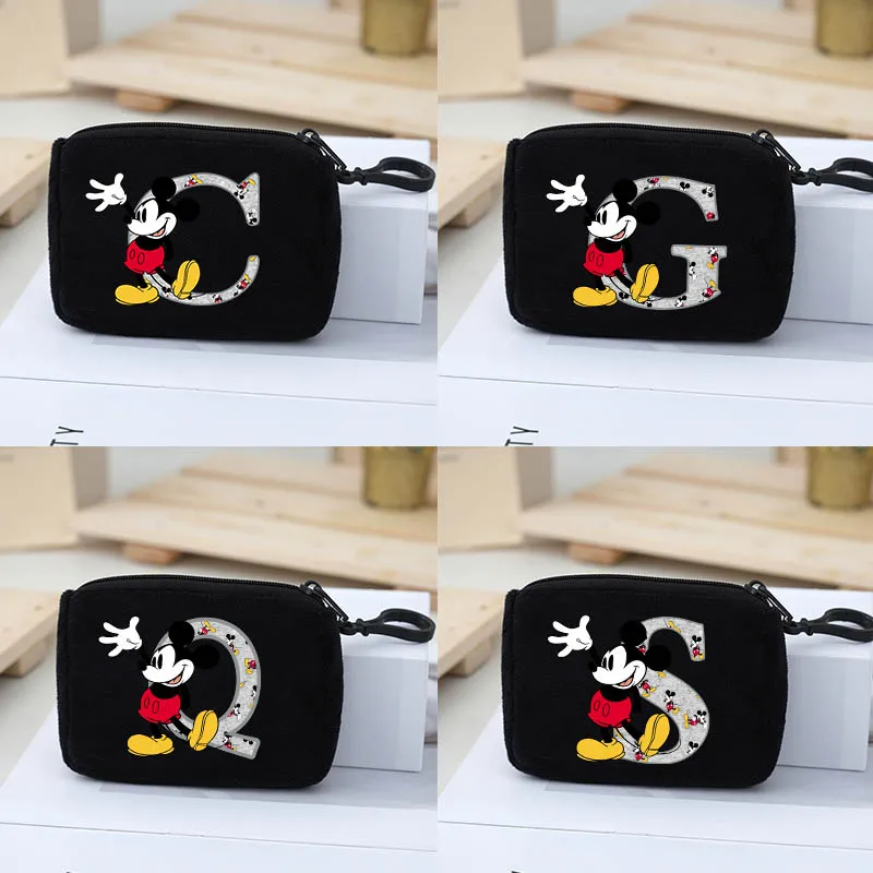 Disney Mickey Mouse Women's Mini Square Coin Purse Handbag Card Package Coin ID Card Bags Solid Plush Kawaii Portable Wallets