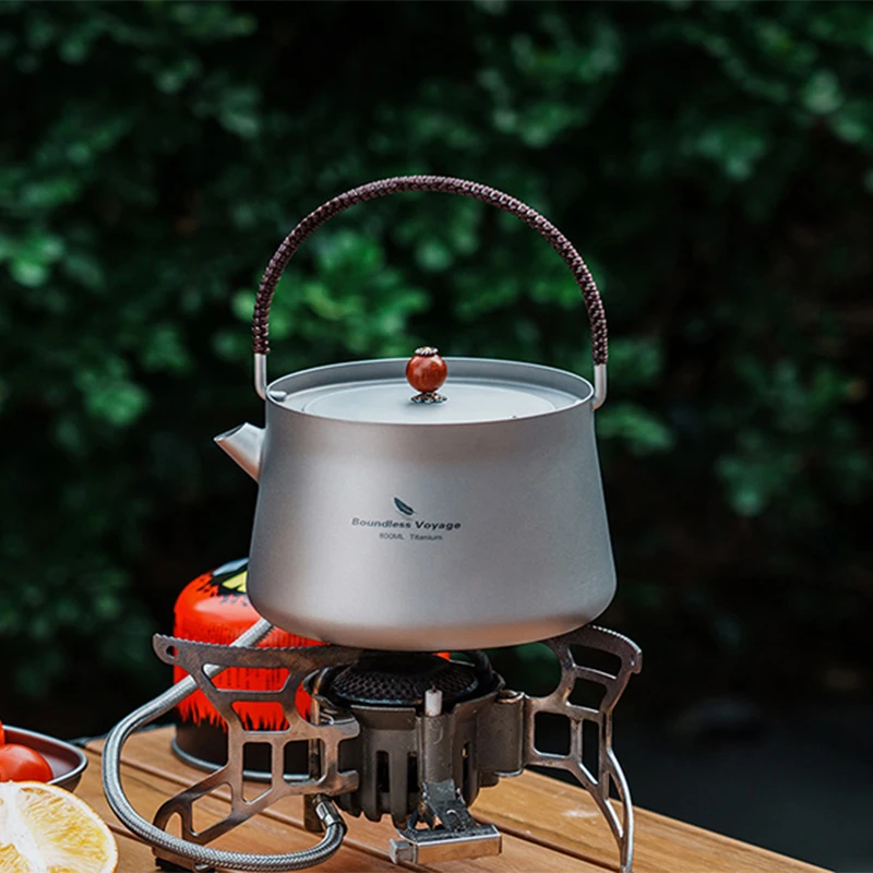 Boundless Voyage 800ml Titanium Kettle Anti-Scalding Handle Lid for Outdoor Camping Travel Picnic -Coffee Pot Titanium Tableware