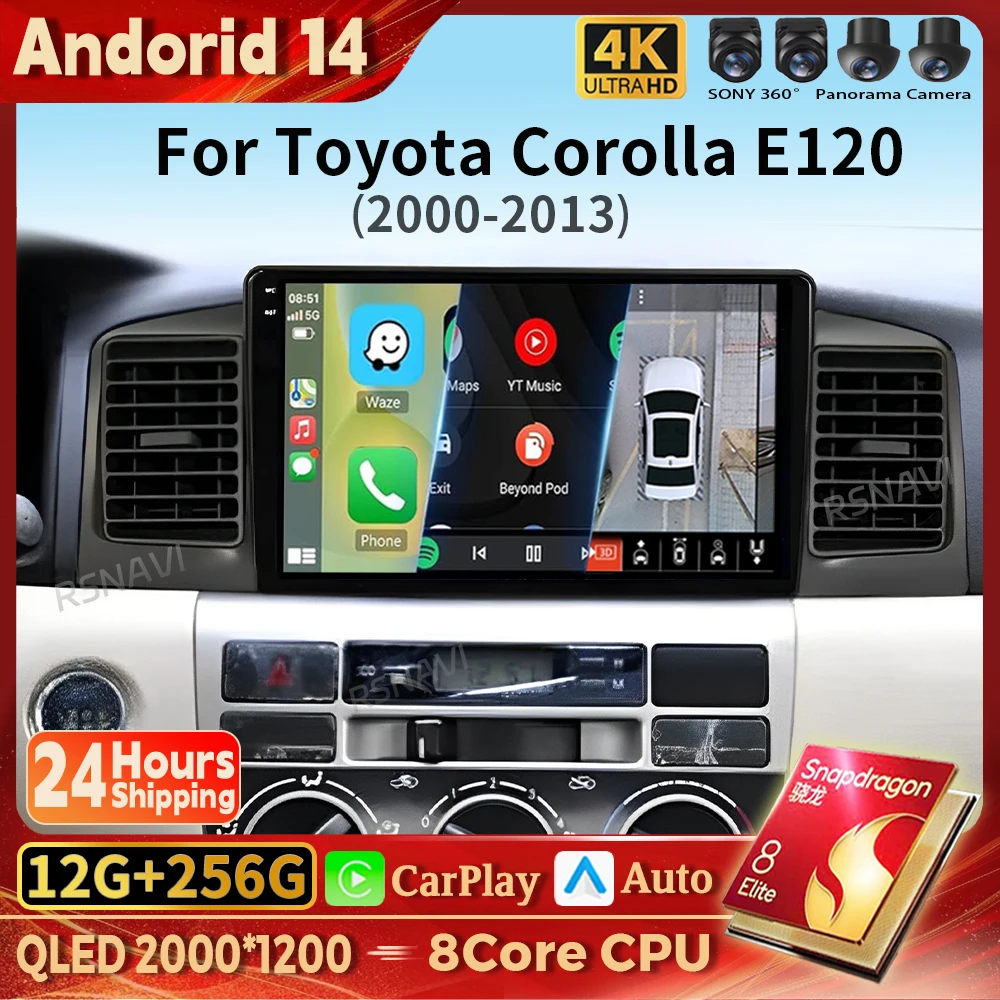 

Android 14 Carplay Auto Car Radio Multimedia Player For Toyota Corolla E130 E120 2000-2006 Autoradio GPS Stereo 2din Snapdragon