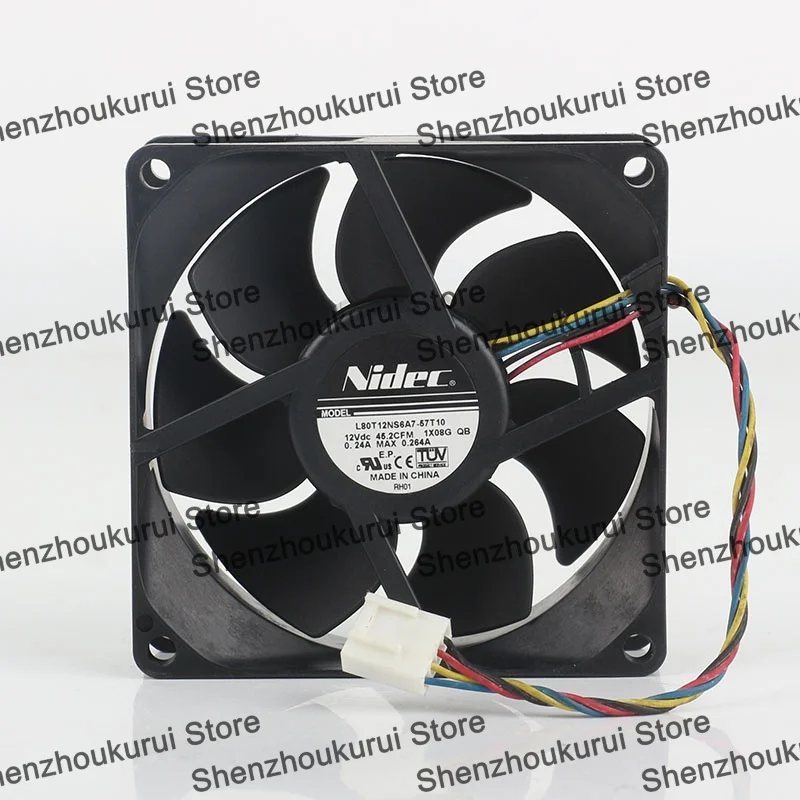 Original Four-wire Nidec L80T12NS6A7-57T10 5V 24V 48V DC 12V 0.24A AC EC 8025 80X80X25MM 8CM PWM Temperature Control Cooling fan