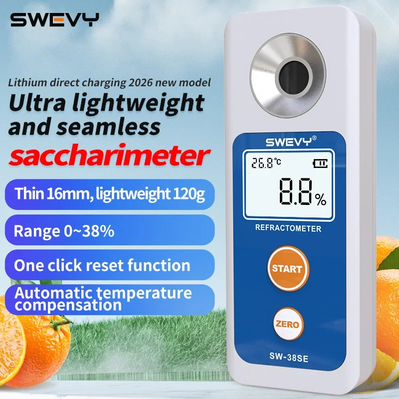 SWEVY Multi-Range Digital Rechargeable Refractometer with Backlit LCD Screen, Lightweight and Portable with Data Cable