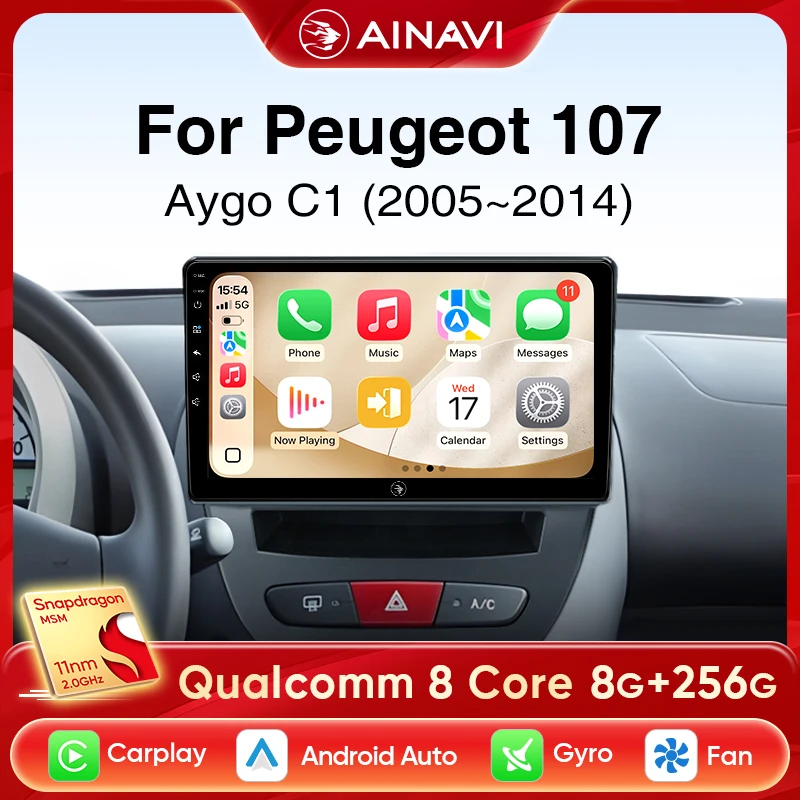 Autoradio Ainavi per Peugeot 107 Toyota Aygo Citroen C1 2005 2006 2007 2008 2009 2010 2011 2012 2013 2014 Carplay Wireless Android Auto Lettore Multimediale per Auto 4G Navigazione GPS BT5.0 Schermo