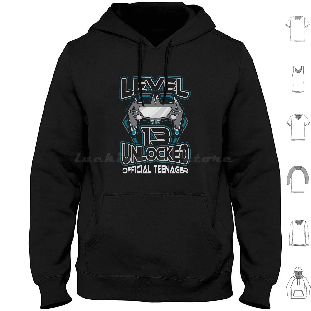 Level 13 Unlocked Official Teenager 13th Birthday Hoodie Cotton Long Sleeve Level 13 Unlocked Official Teenager Level 13