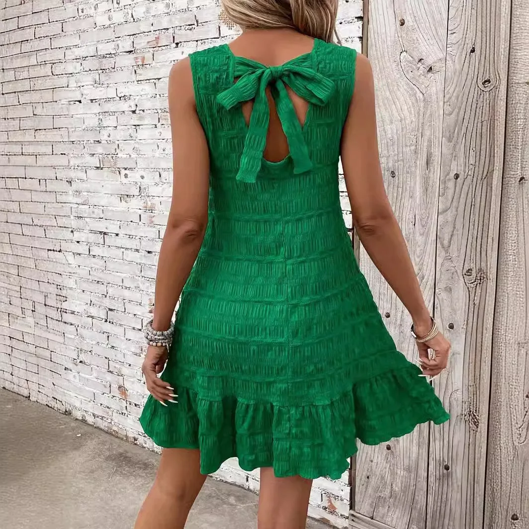 New Summer Sleeveless Ruffles Mini Dress Women Casual Loose Short Dresses For Women Elegant Beach Holiday Dress 2024