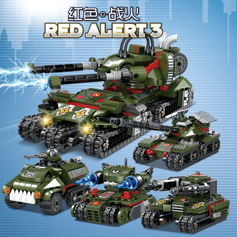 

1083+PCS 4-in-1 KAZI Red Warfare 3 Military Armed Tank Building Block Model Creative Children's Science and Education Toys