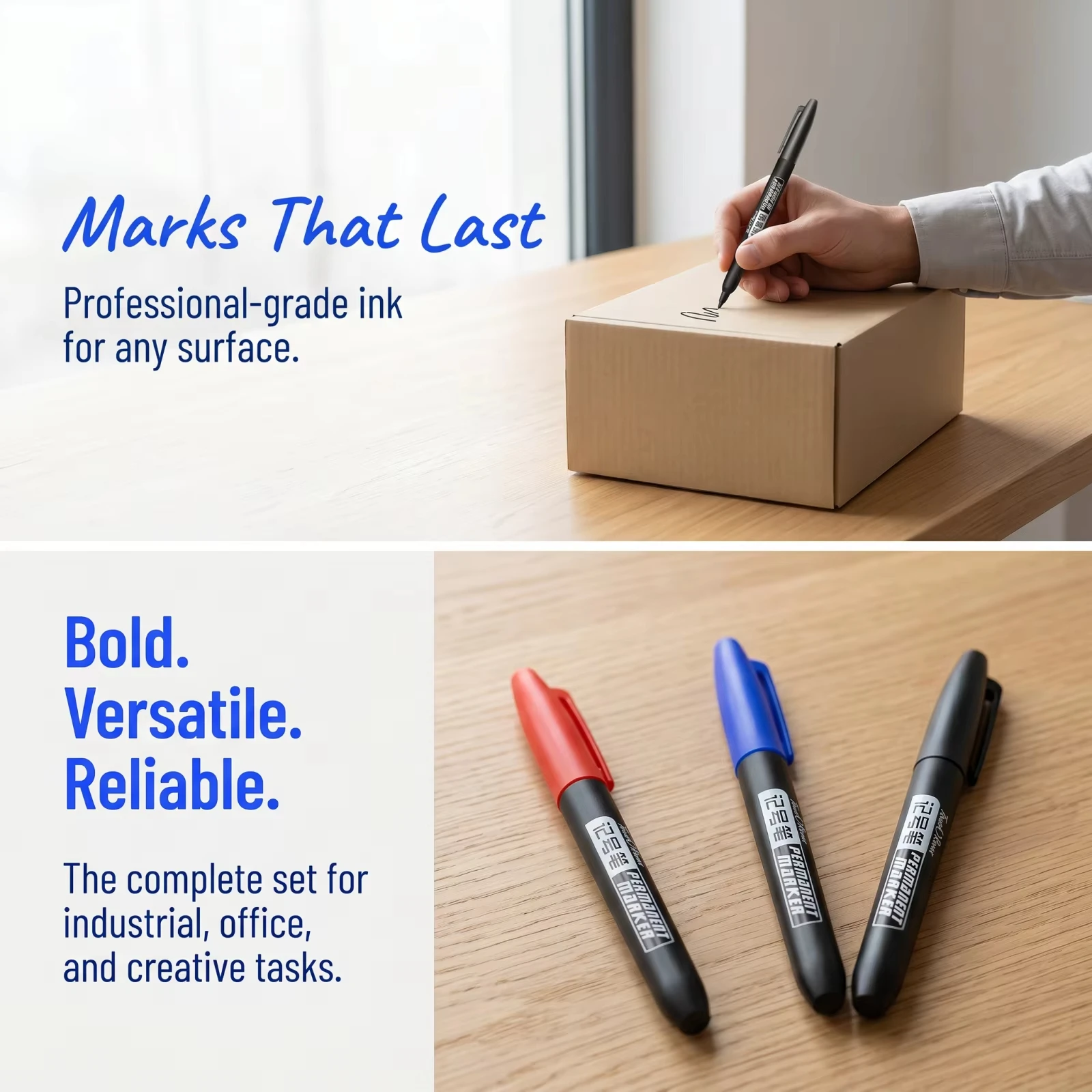 6/12Pcs Permanent Markers Single Tip 1.5mm Waterproof Quick-Dry Ink Black Blue Red for Office Labeling