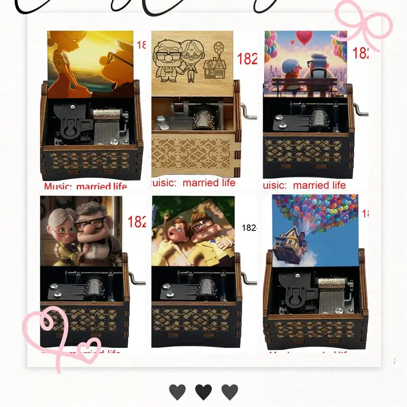 Color print Wooden Married Life Musical Box for Boyfriend Girlfriend Husband Wife Wedding Anniversary Birthday Gift Home decor