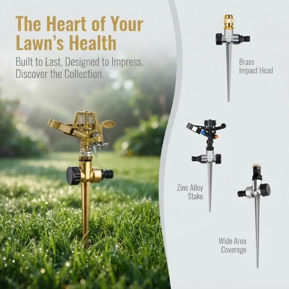 Adjustable Spike Sprinkler Double Outlet 360 Degree Rotation Lawn Sprinkler Wear Resistant Easy To Install Ground Sprinkler