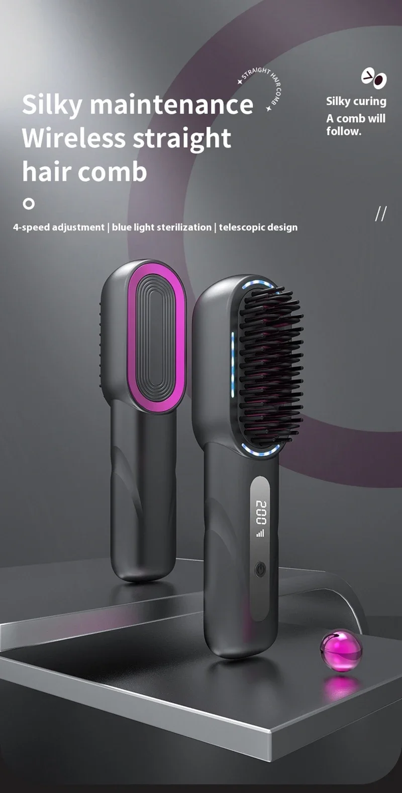 Wireless Straight Curling Hair Comb Heating Negative Ion Hair Straightener Rechargeable Anti-scalding Electric Hair Care Brushes