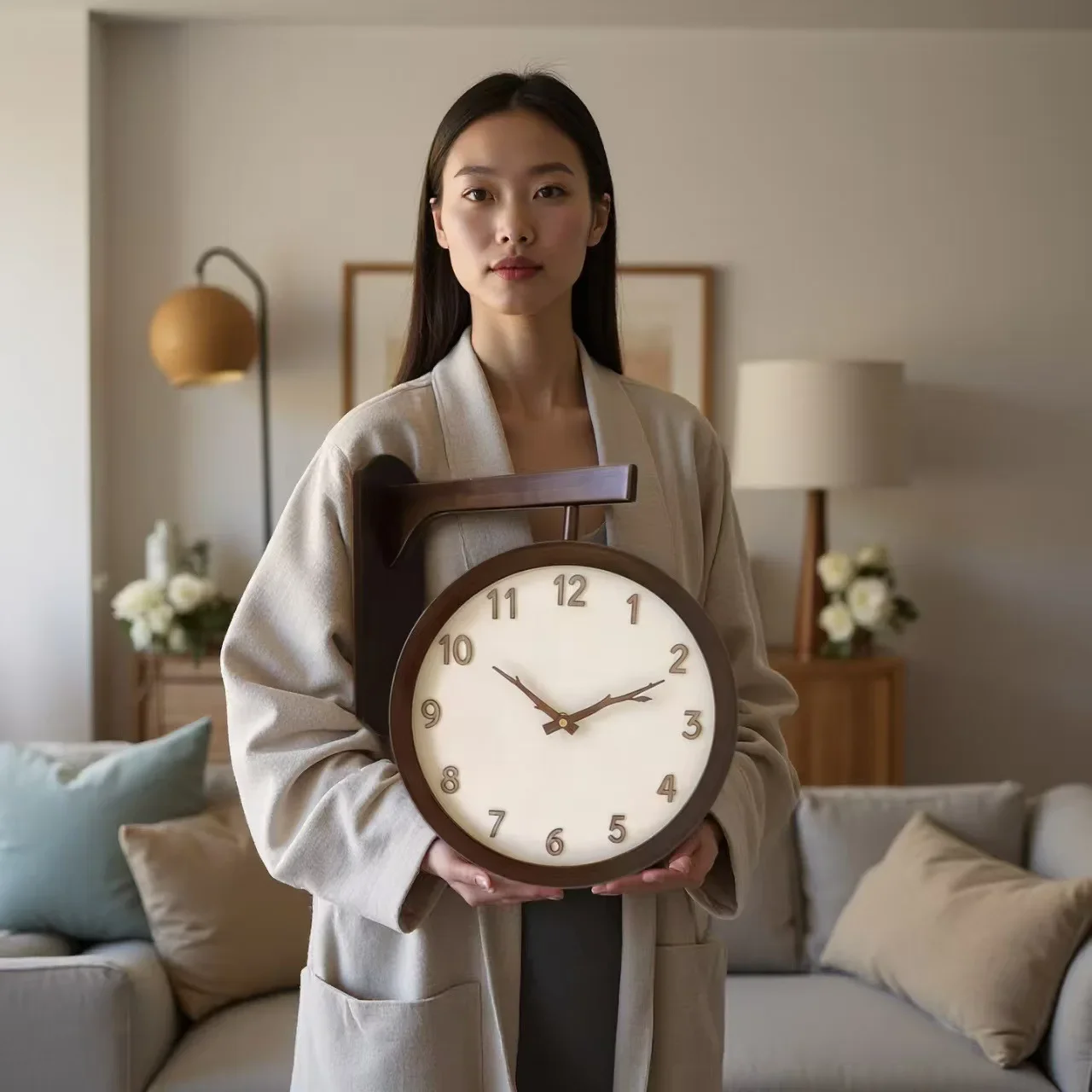 New Chinese-style two-sided wall clock living room simple modern silent clock Chinese style light luxury home