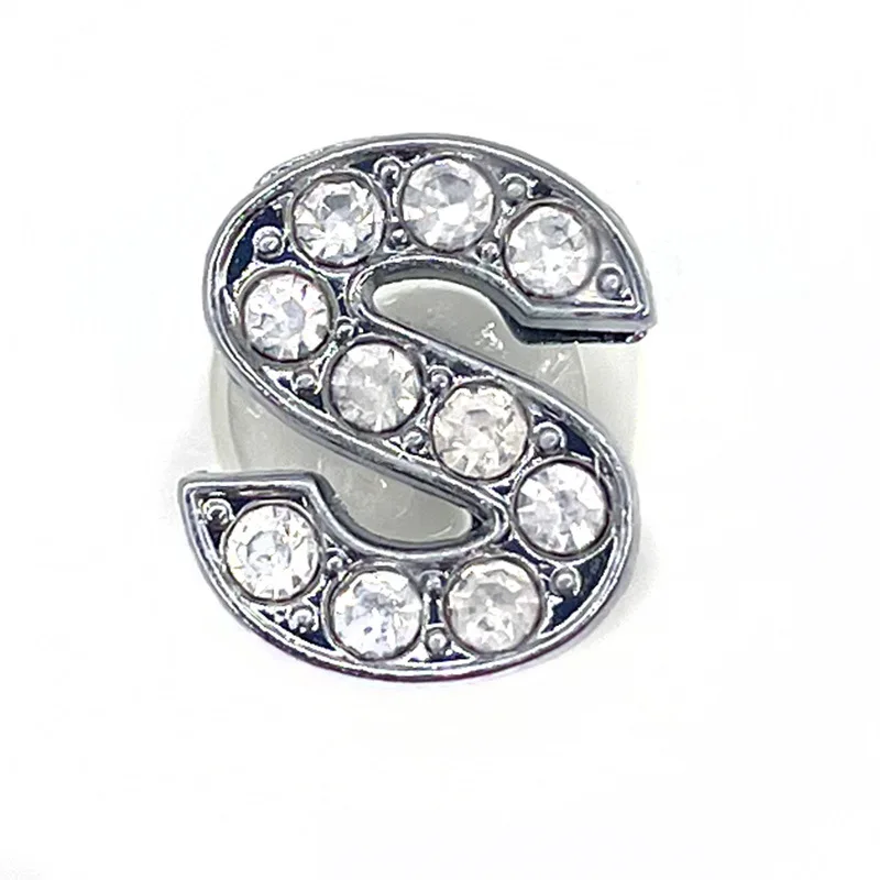 Schuh Charms Glitter Strass Buchstabe Silber Kristall Alphabet DIY Legierung Schuh Dekorationen Schmuck Slider Armband Armbänder – Detail 28