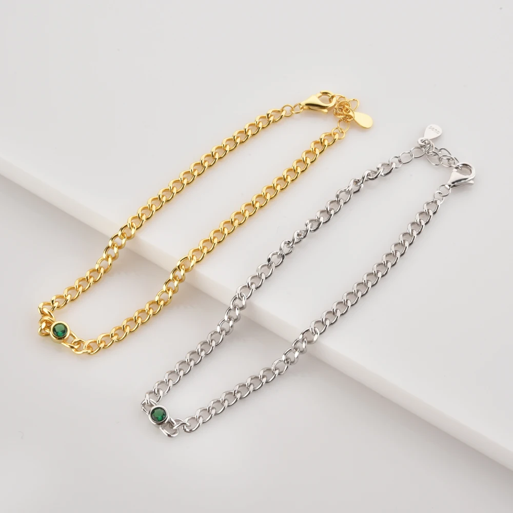 ANDYWEN 100% 925 Sterling Silver Gold Green Round Thick Lock Chain Bracelet New 2022 Clasp Women Bangle Luxury Fine Jewelry