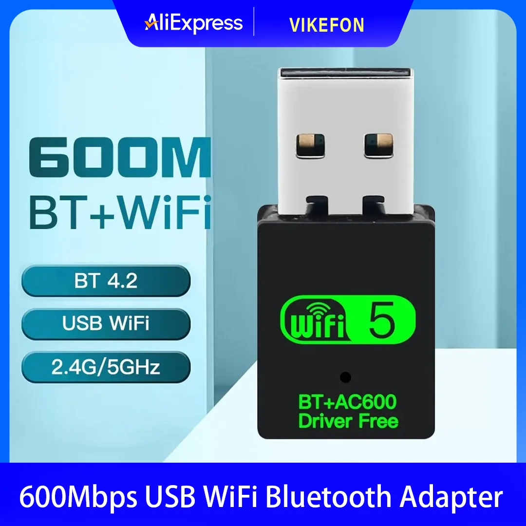 

600Mbps USB WiFi Bluetooth Adapter 2in1 Dongle Dual Band 2.4G 5GHz USB Wi-Fi 5 Network Wireless Wlan Receiver DRIVER FREE