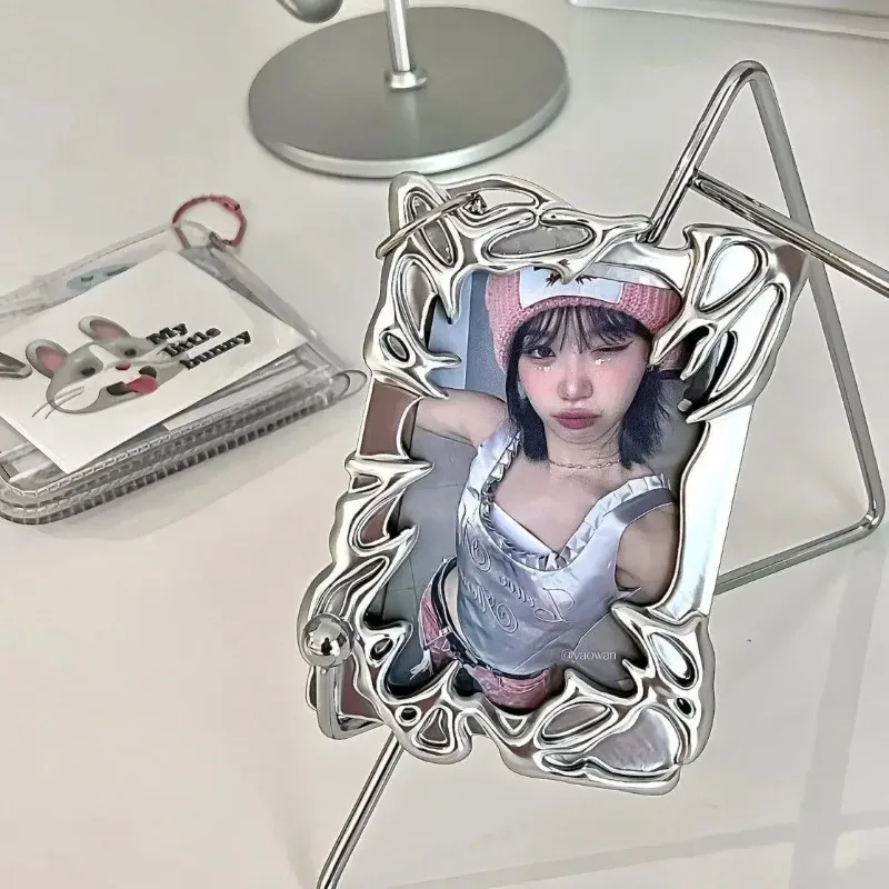 1Pc Korean INS Fashionable Silver Electroplate Special-shape Card Holder Kpop 3-Inch Photocard  Sleeve Girl’s ID/IC Card Pendant