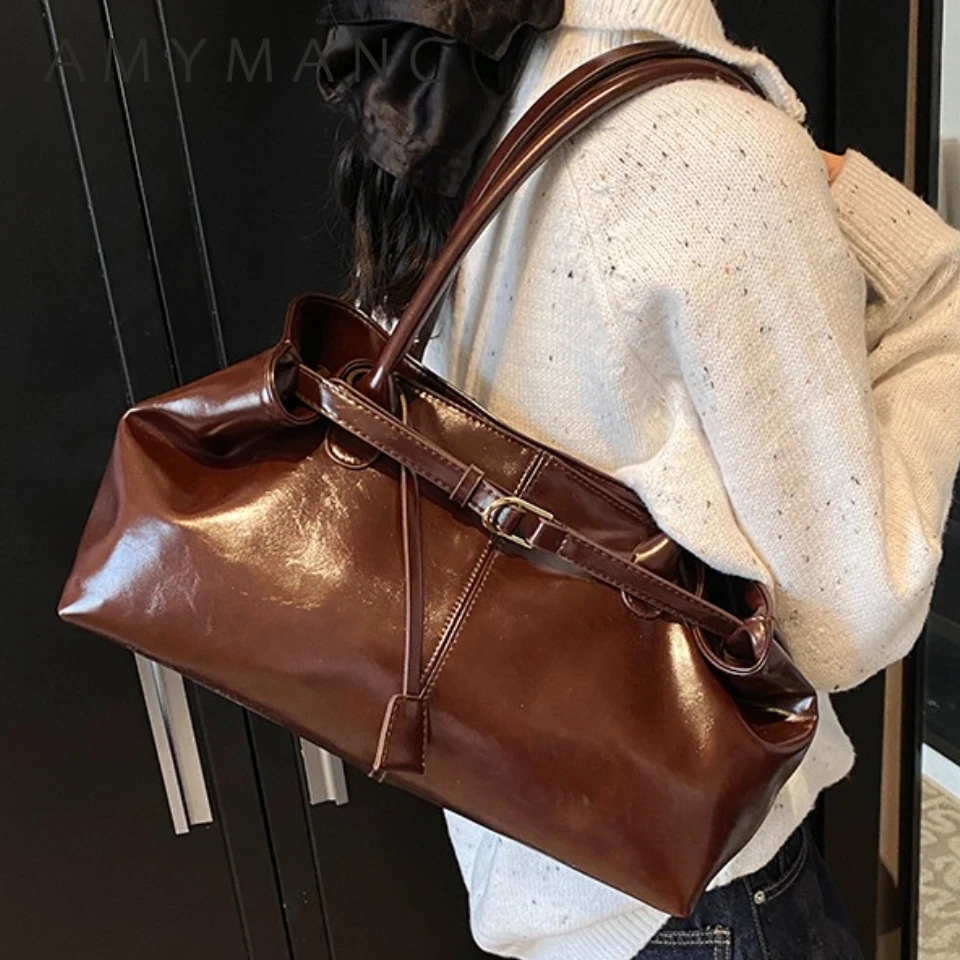 Winter Oil PU Leather Hobo Handbag Shoulder Bag Retro Top-Handle Bag Large Work Bags for Women Gilrls Tote Work Shopping Travel
