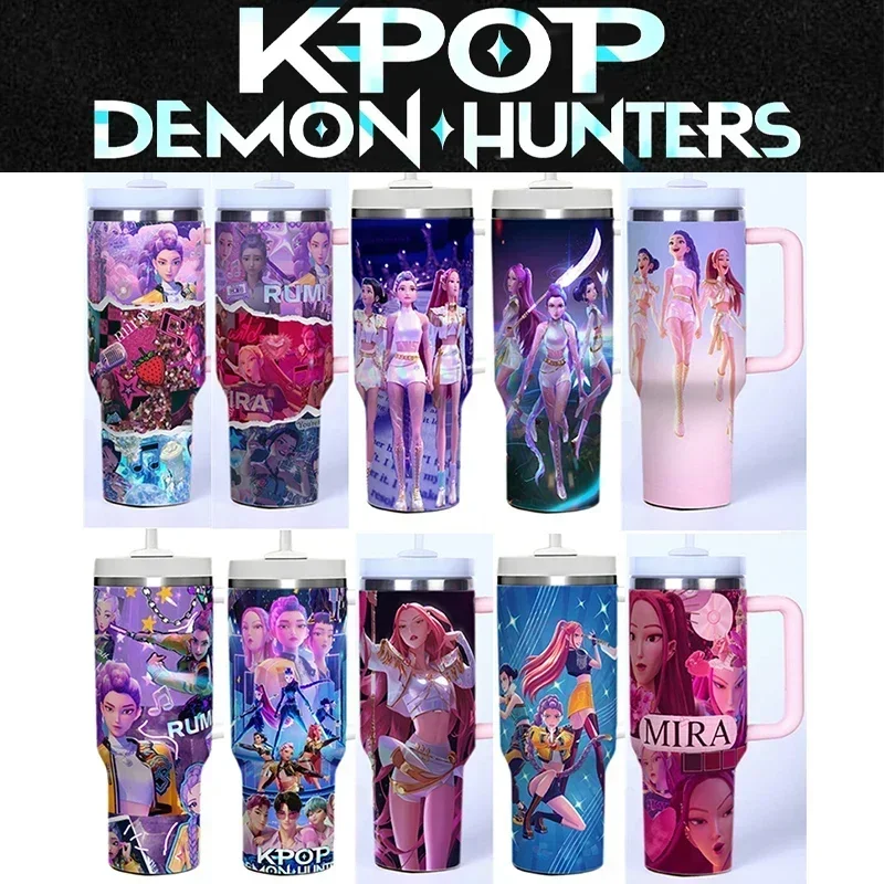

Top Selling 40oz Stainless Steel Kpop Water Cup Demon Hunters Anime Rumi Zoey Mira Figures Cartoon Print In Stock Fast Ship Gift