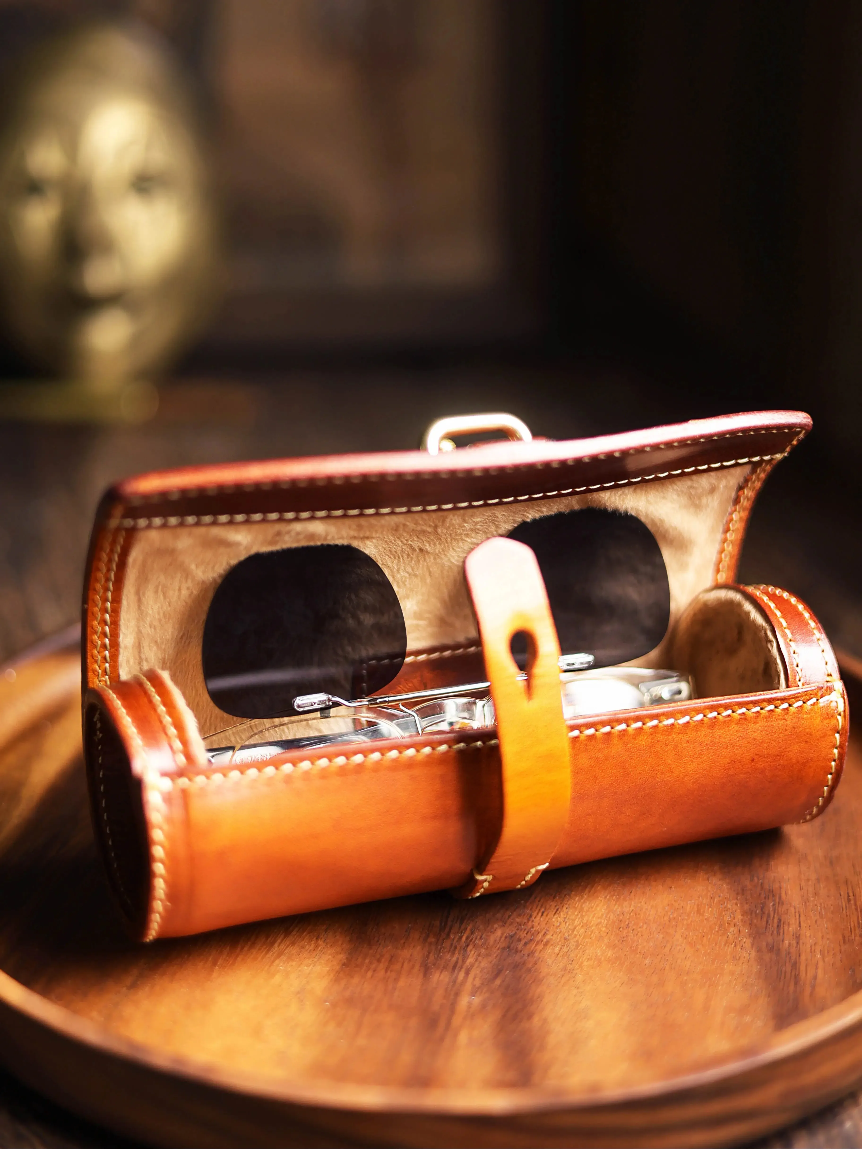 Organizers designers handmade vegetable tanned cowhide men's women's glasses bag vintage luxury genuine leather storage bag