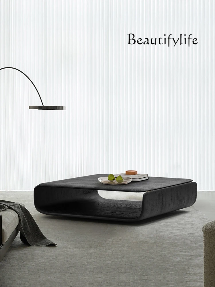 

Italian minimalist art creative square solid wood coffee table high-end designer villa living room hollow table