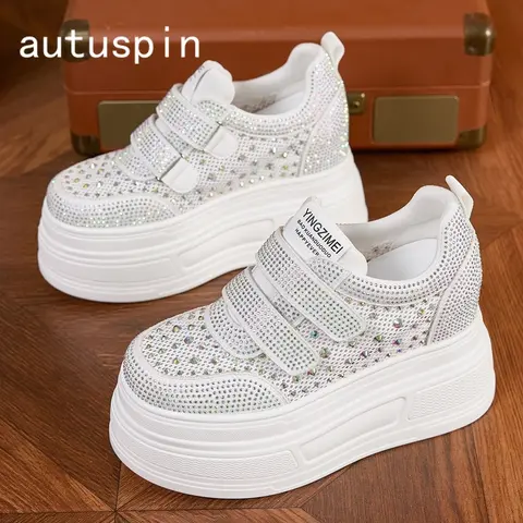 AUTUSPIN, zapatos de Skateboard con cuña de 9cm para mujer, zapatillas gruesas de cristal blanco para las cuatro estaciones, zapatos de ocio callejero para mujer, marea callejera