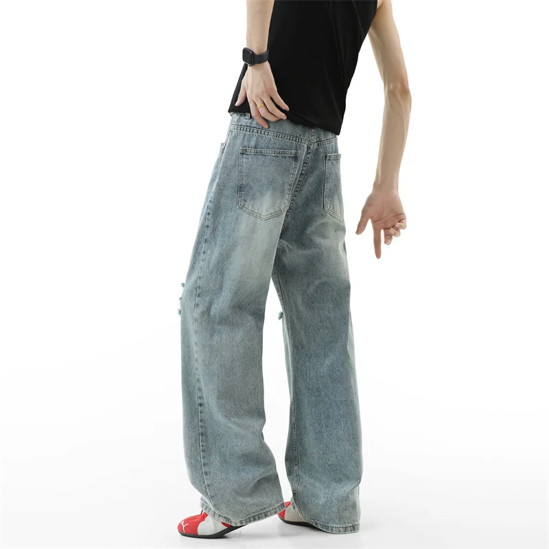 Ripped Jeans Men 2025 Autumn New Baggy Distressed Denim Pants Loose Drop Street Style Fall Fashion High Quality