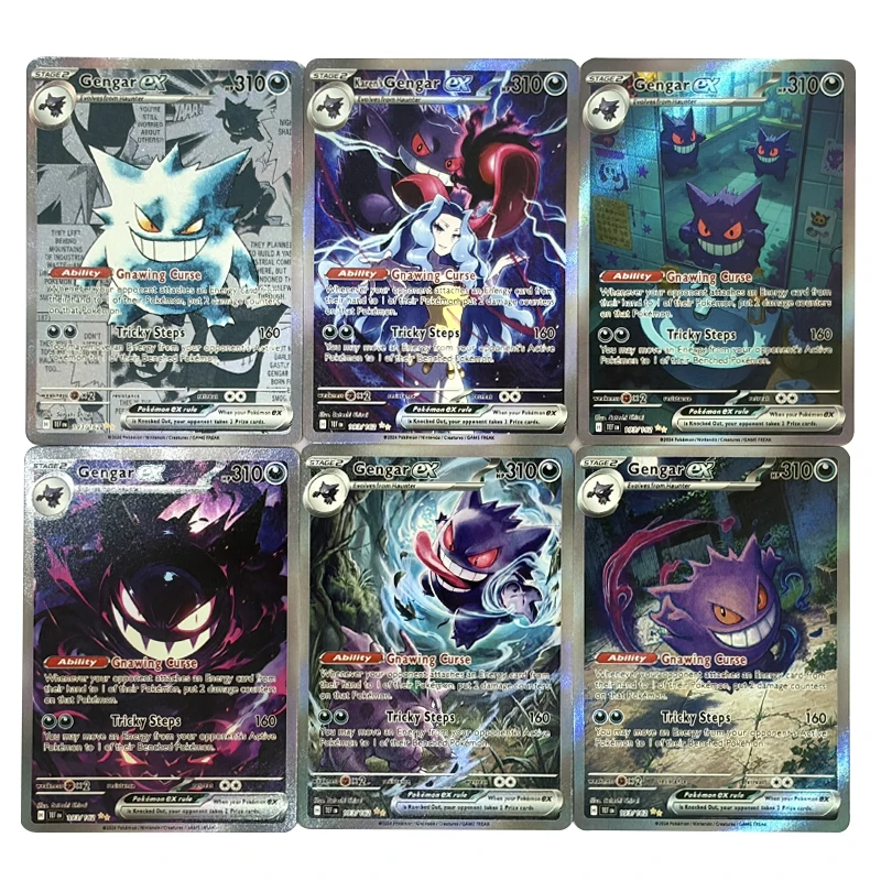 6 Stück/Set Pocket Monster Selbstgemachte Englische Version Gengar-Serie Sammelkarten Anime-Spiel Schräge Flash Hochwertige Spielkarten