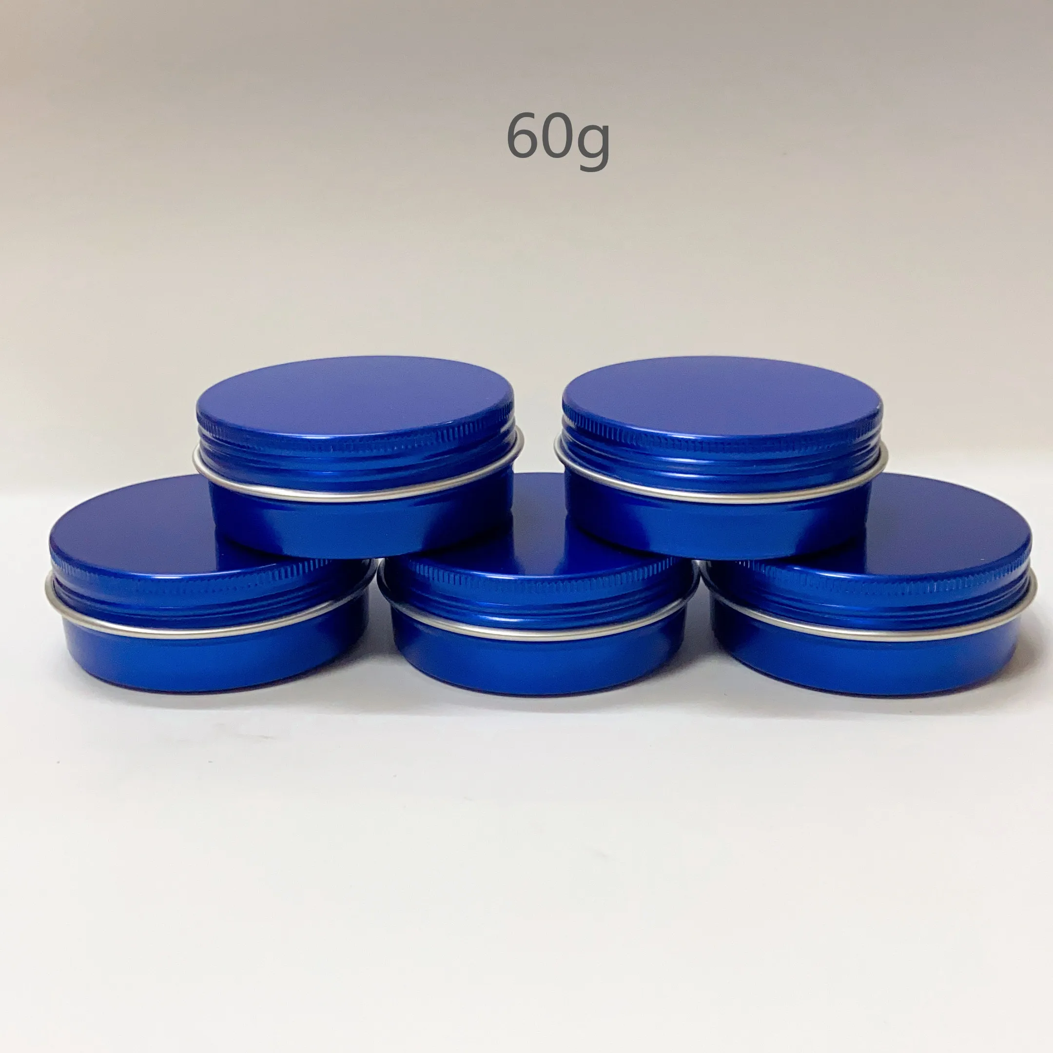 60G Blue Empty Aluminum Tins Cute Makeup Eyeshadow Glitter Palette Beauty Cosmetics Containers Travel Candle Jar 50pcs