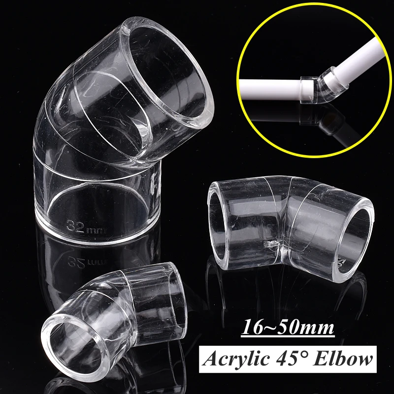 16~50mm Acrylic 45° Elbow Connector 1/3/5 Pcs Aquarium Fish Tank Transparent Plexiglass Elbow Joint Water Supply Tube Fittings