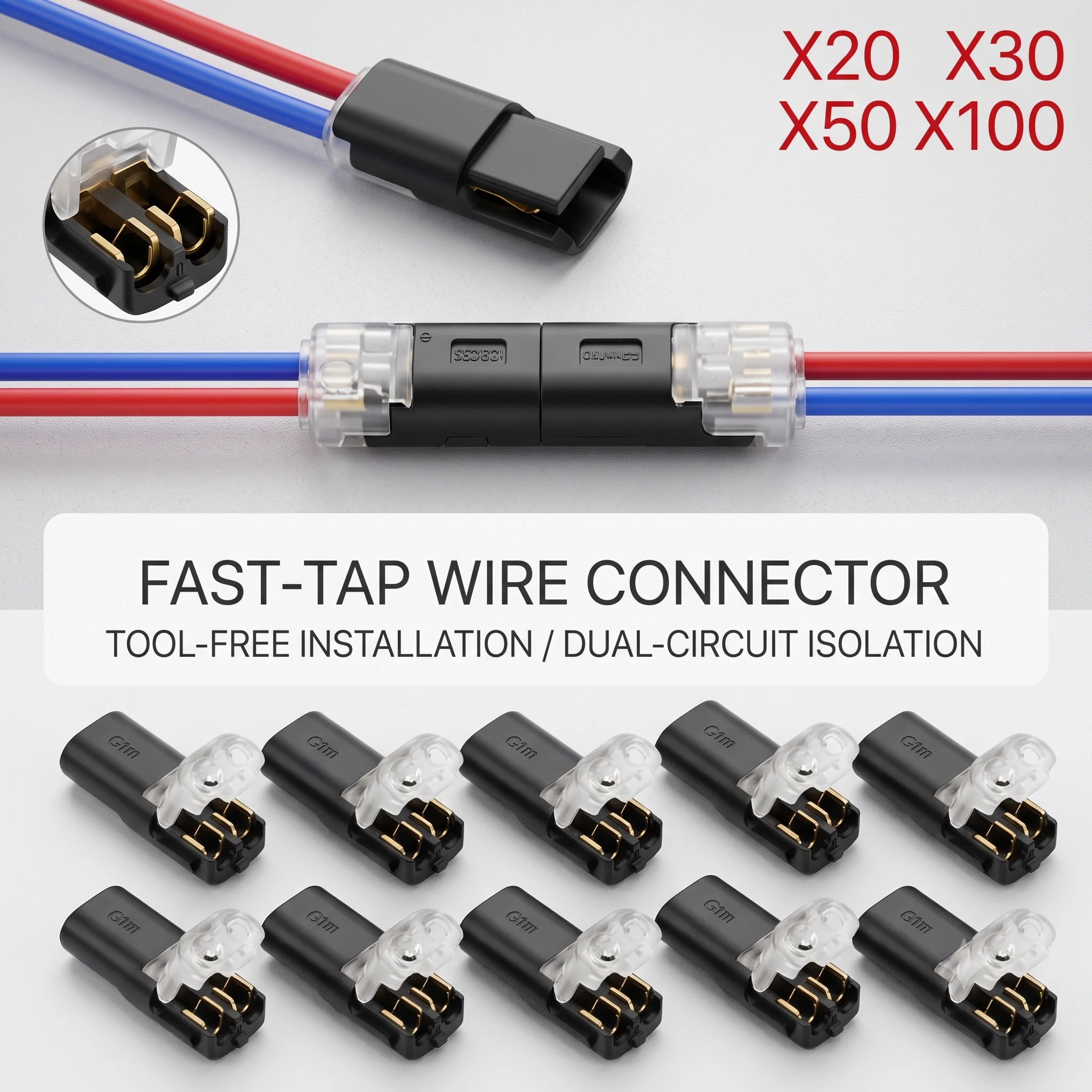 20/30/50/100Pcs 2 Pin Plug-in Wire Connector Quick Splice Inline Cable Joint Snap Terminal for Car LED Low Voltage Wiring