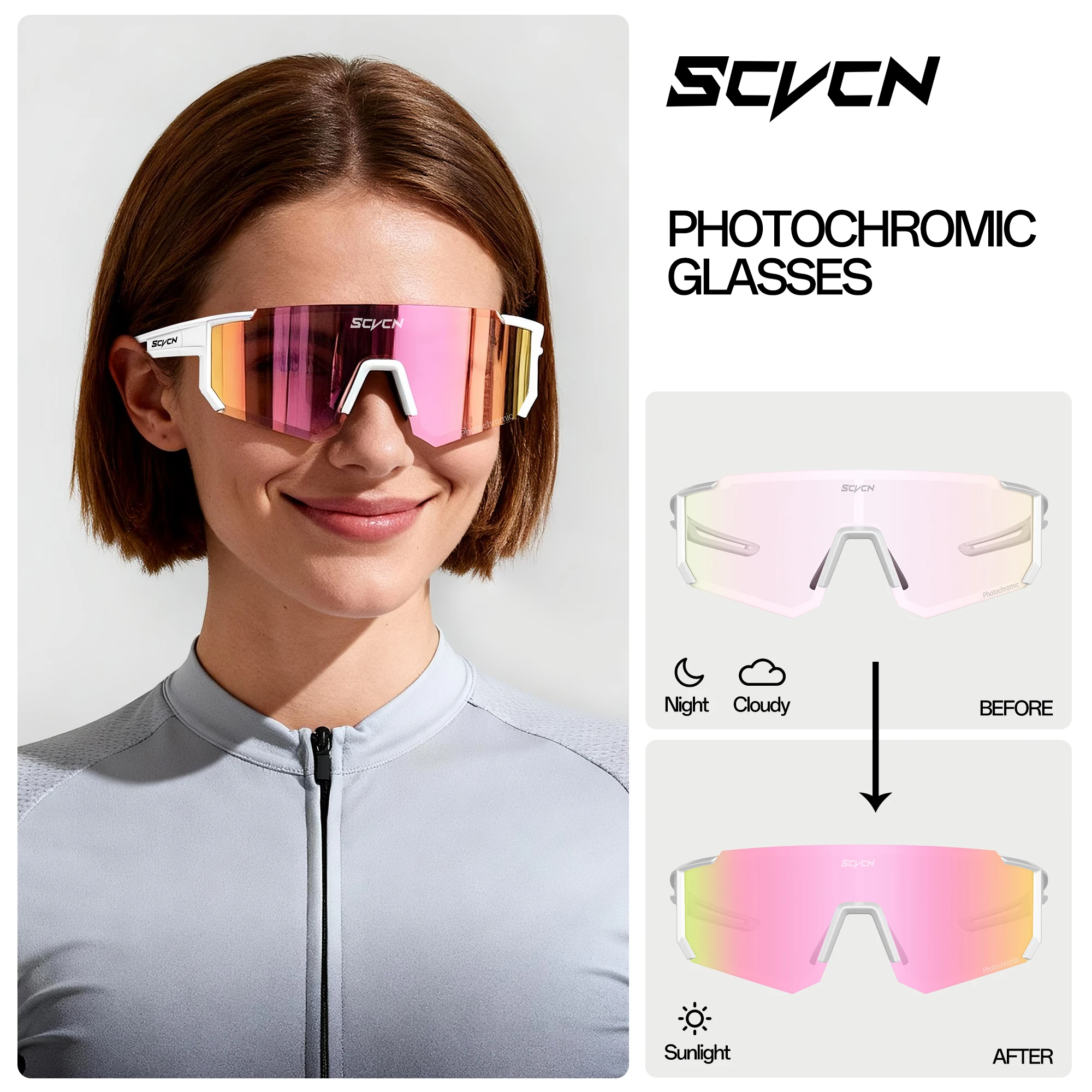 SCVCN Heißer Photochrome Radfahren Gläser Outdoor UV400 Schutz MTB Fahrrad Sonnenbrille Männer Frauen Sport Fahrrad Winddicht Brille – Detail 9