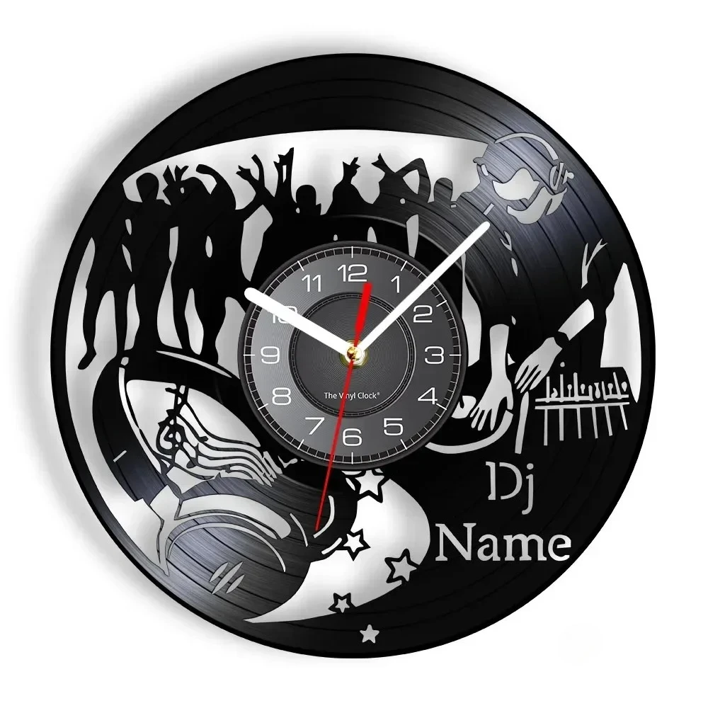Creativity Customizable DJ Name Vinyl Record Wall Clock Silent Wall Decor Gift for Music DJ Lovers Bar Bedroom Home Decoration