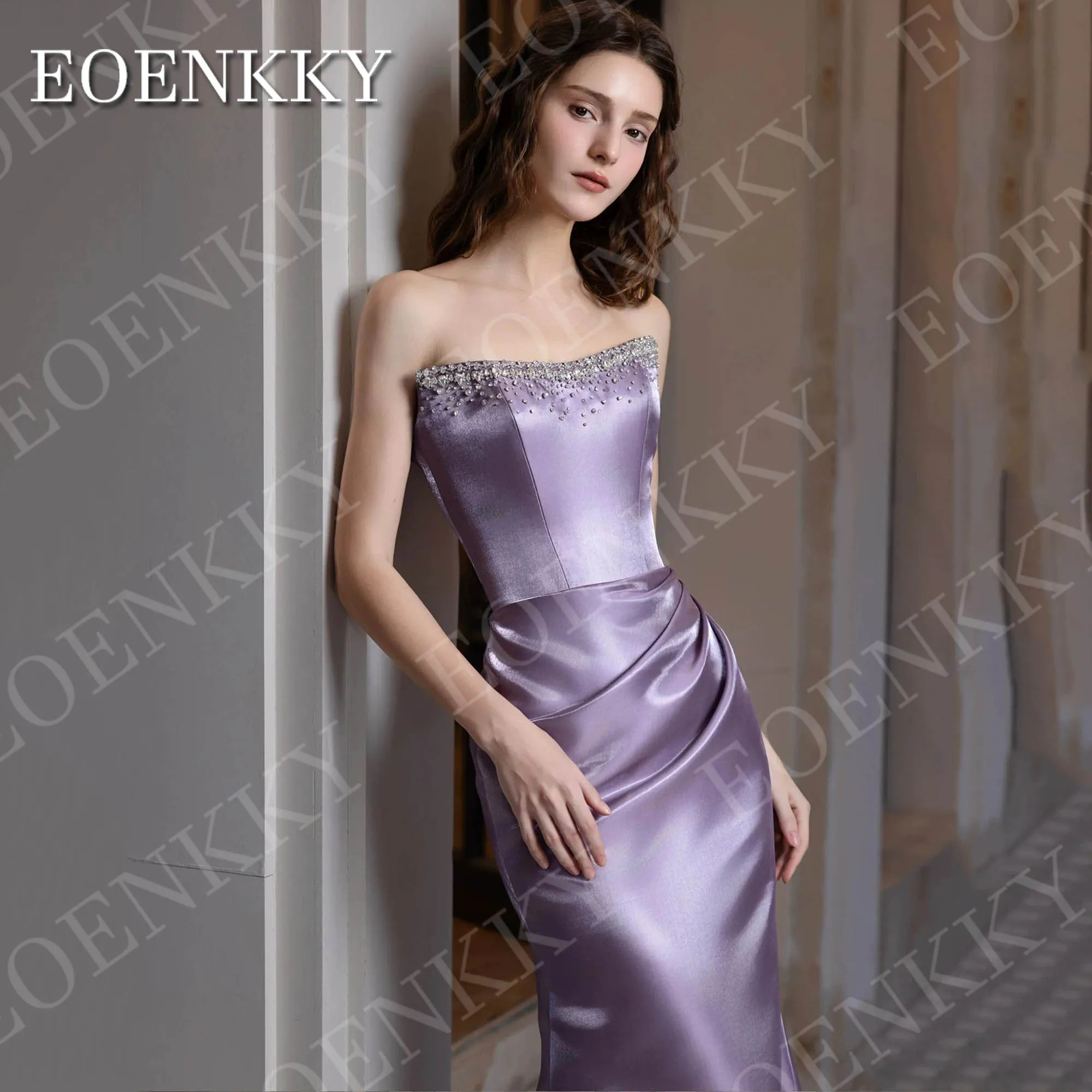EOENKKY vestidos de noche de sirena de lujo para mujer vestido Formal de fiesta sin tirantes Floral de satén de Arabia Saudita vestido de fiesta personalizado Vestidos de noche de sirena de lujo para mujer formal Arabi